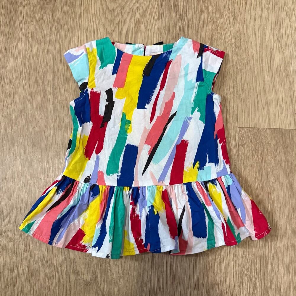 Kate Spade New York Girls Multicolor Brush Stroke Peplum Top Bow Back Size 3